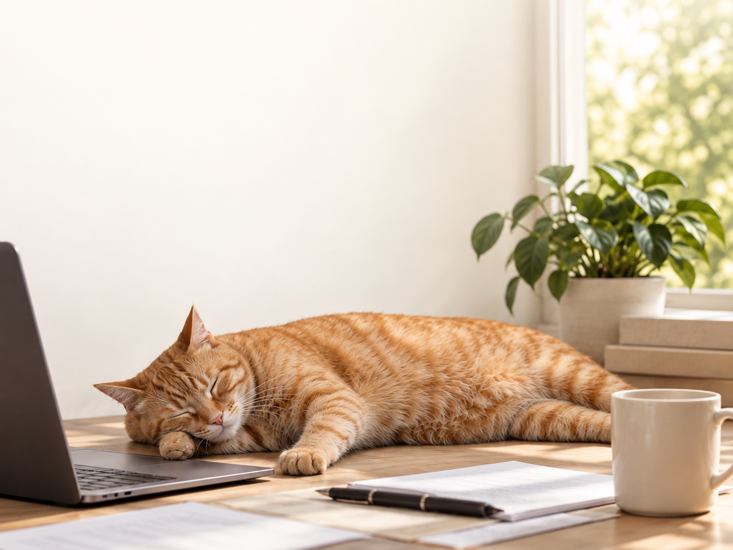 An orange cat sleeping in front of an open laptop.