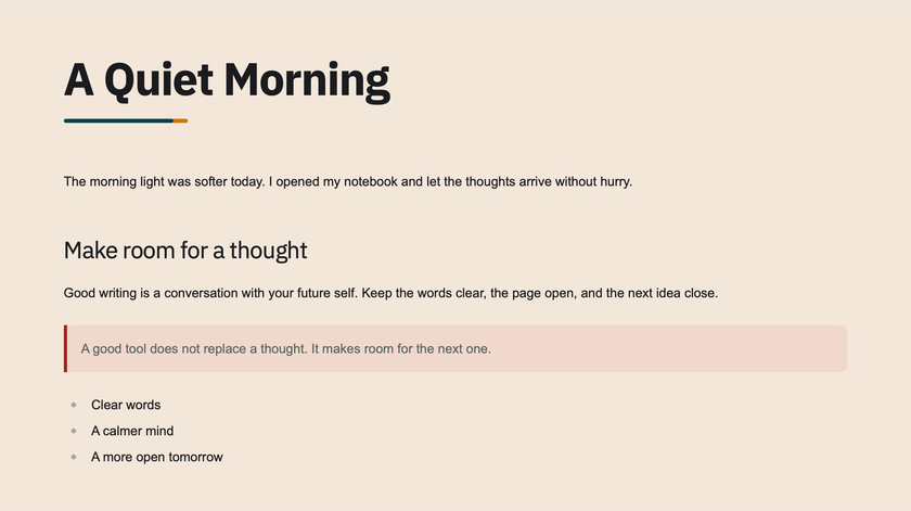 Julsai Color Style: warm paper, sans-serif headings, teal and gold accents, and a soft red quotation.